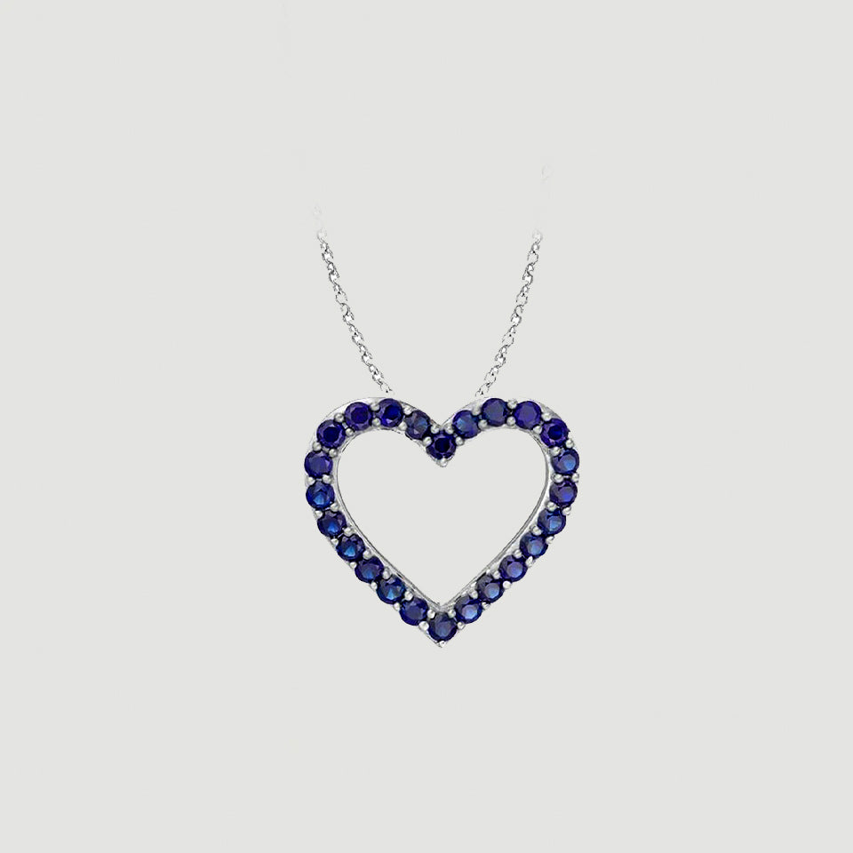 Blue Sapphire Open Love Heart Gemstone Pendant Necklace