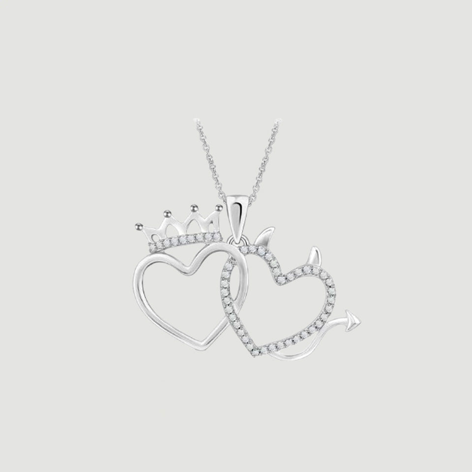 Crown Devil Double Heart Pendant Necklace