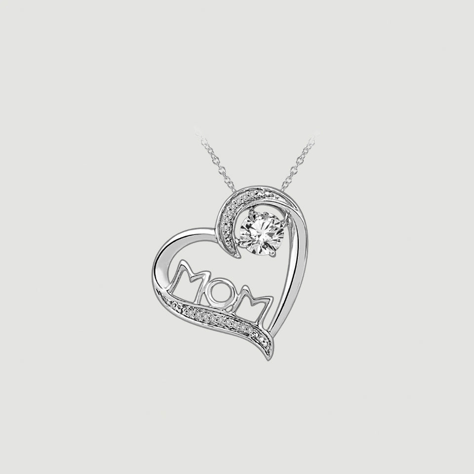 White Sapphire Mom Heart Pendant Necklace