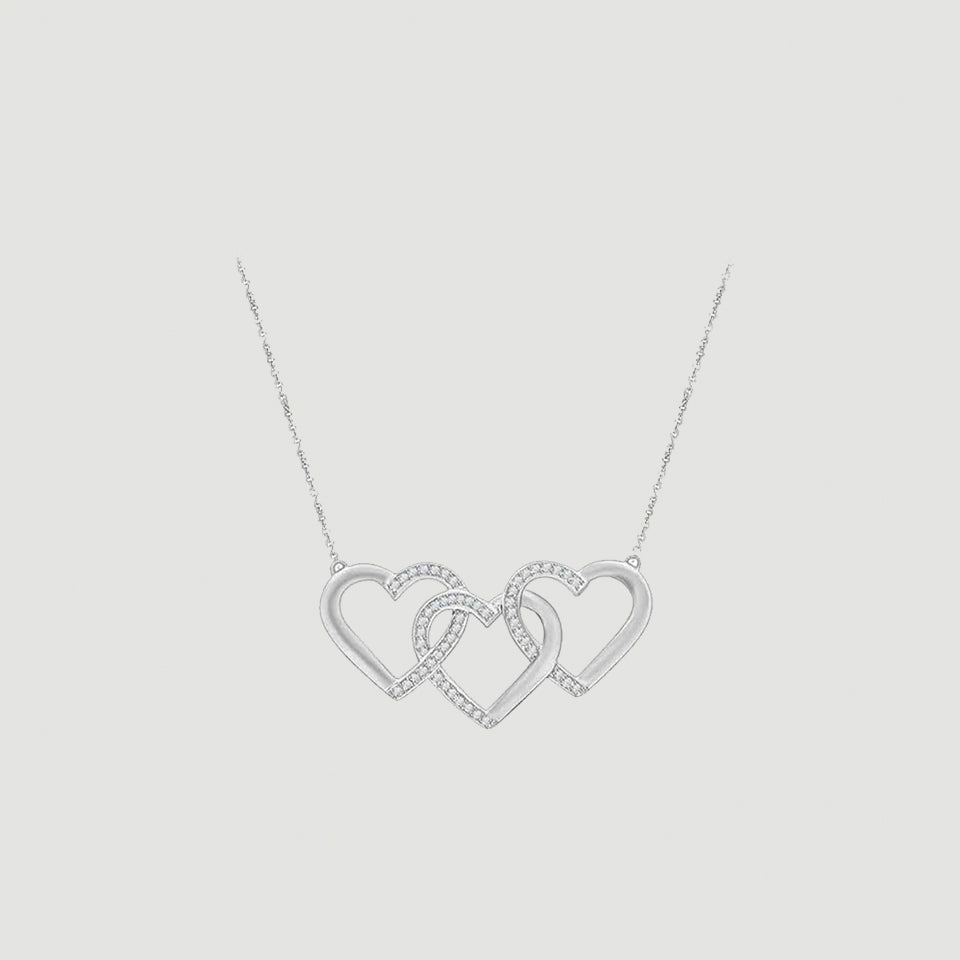 Triple Interlocking Heart Pendant Necklace