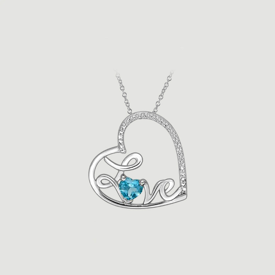 Blue Topaz Love Heart Pendant Necklace