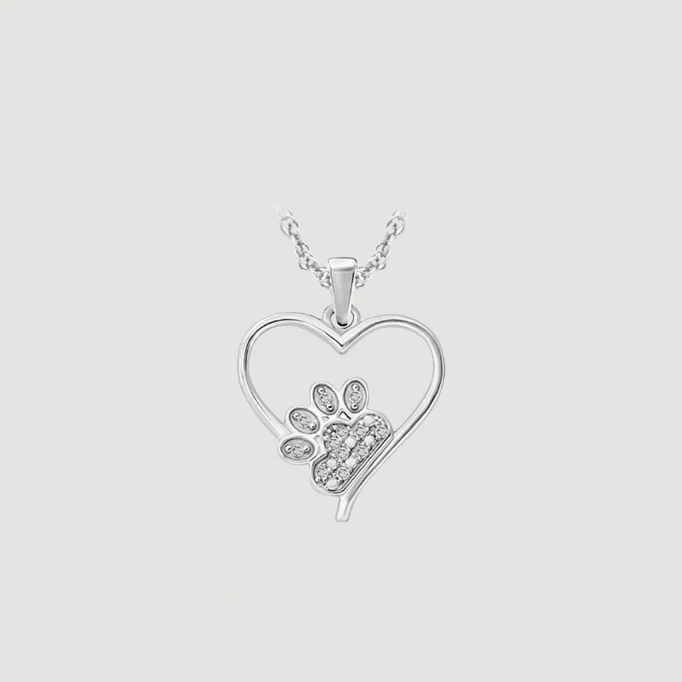 Paw Print Heart Love Pendant Necklace