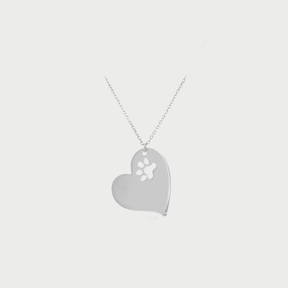 Dog Paw Print Cutout Heart Pendant Necklace