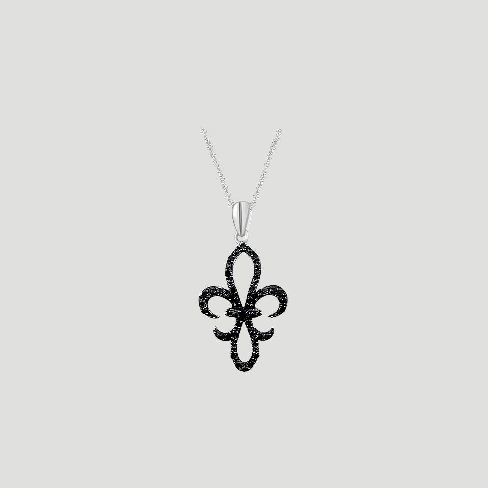 Black Moissanite Fleur-de-Lis Pendant Necklace