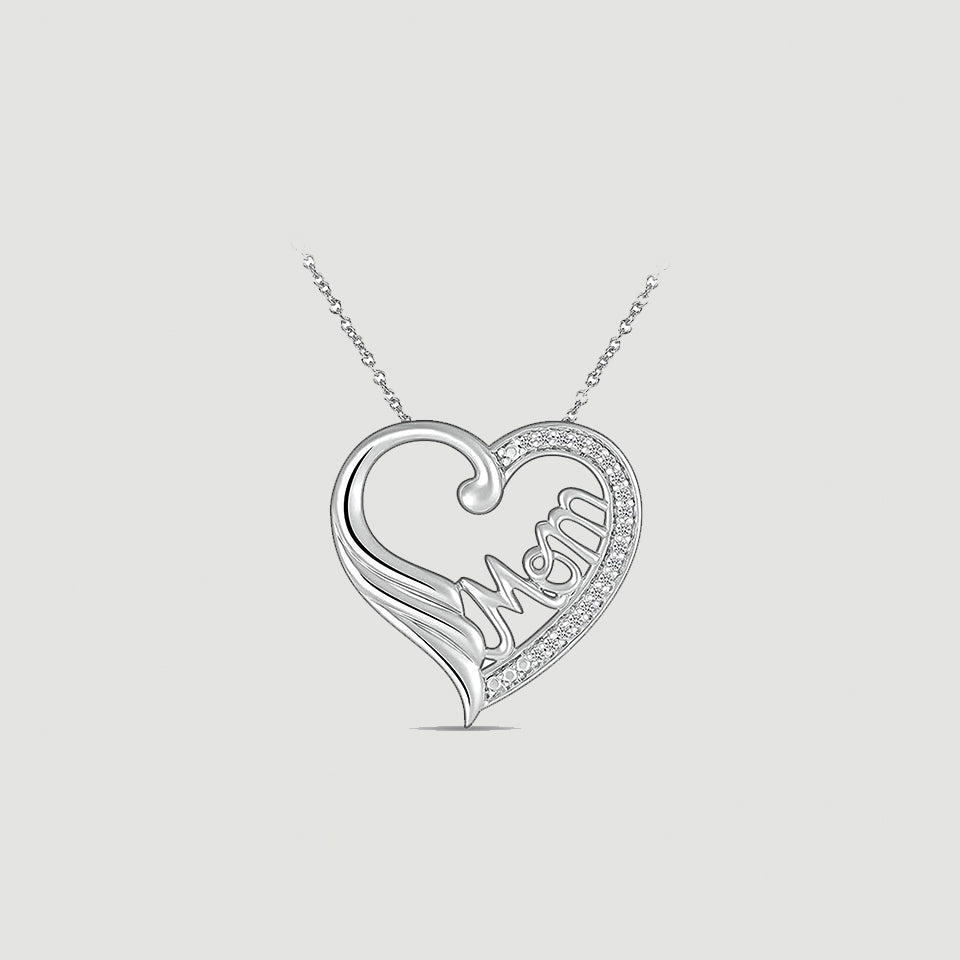 Mom Heart Angel Wing Pendant Necklace