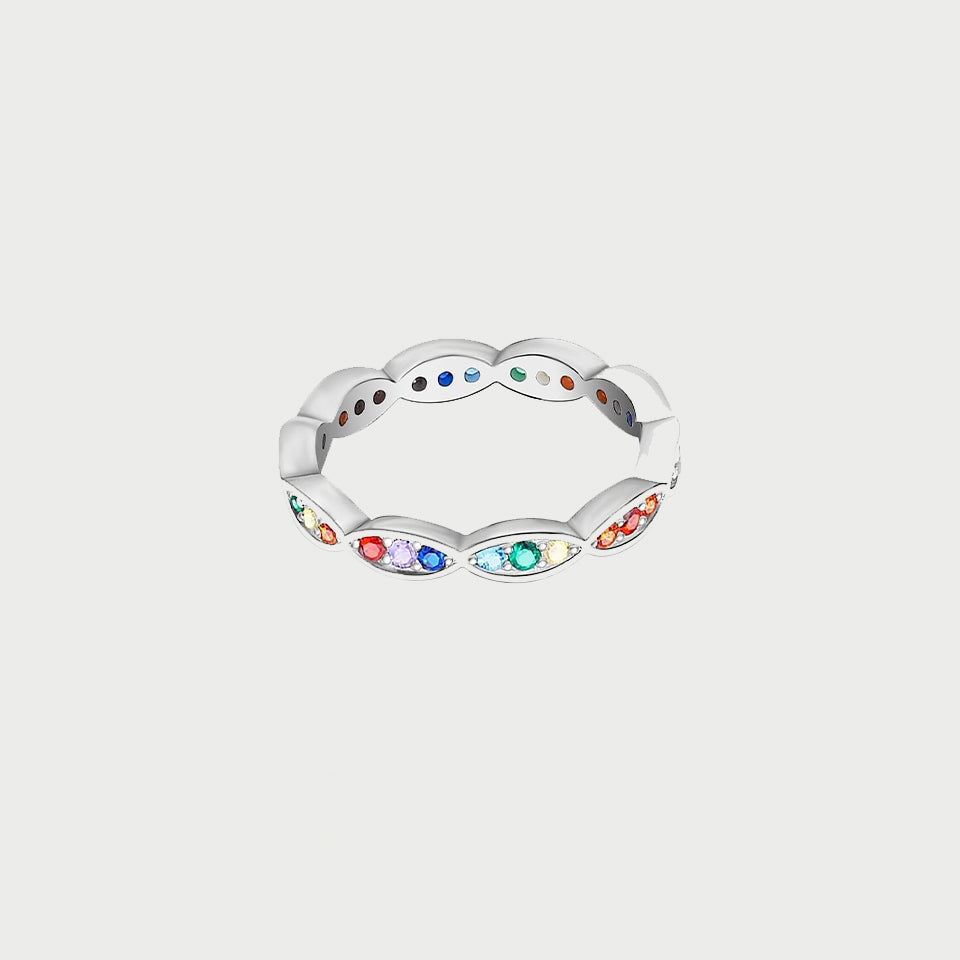 Rainbow Evil Eye Symbol Stackable Ring