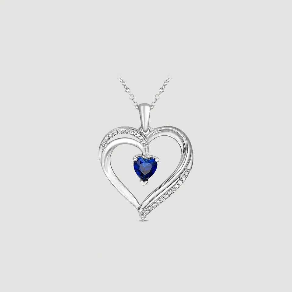 Blue Sapphire Heart Pendant Necklace