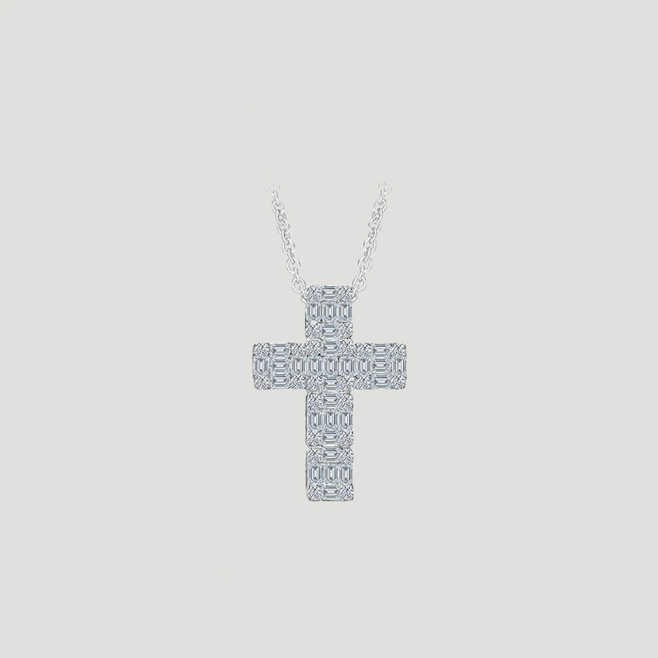 Baguette Cut Moissanite Cross Pendant Necklace