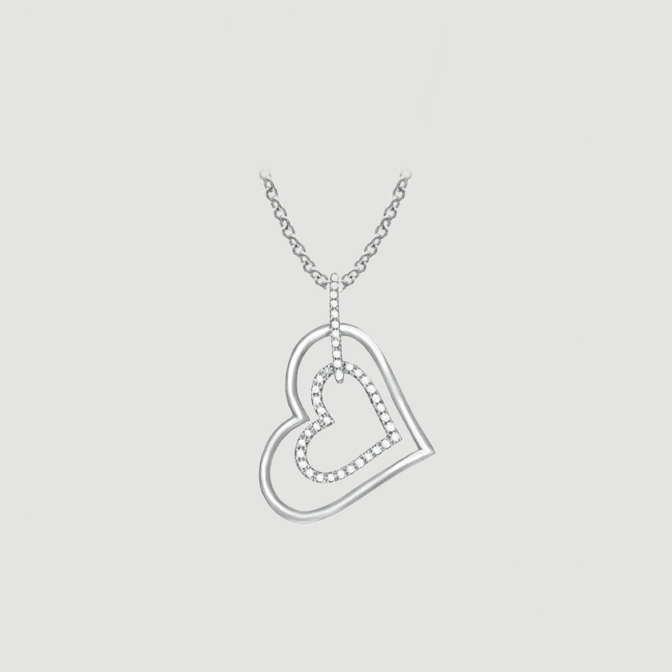 Tilted Double Heart Pendant Necklace