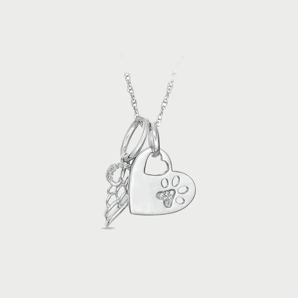 Paw Print Heart Angel Wing Pendant Necklace