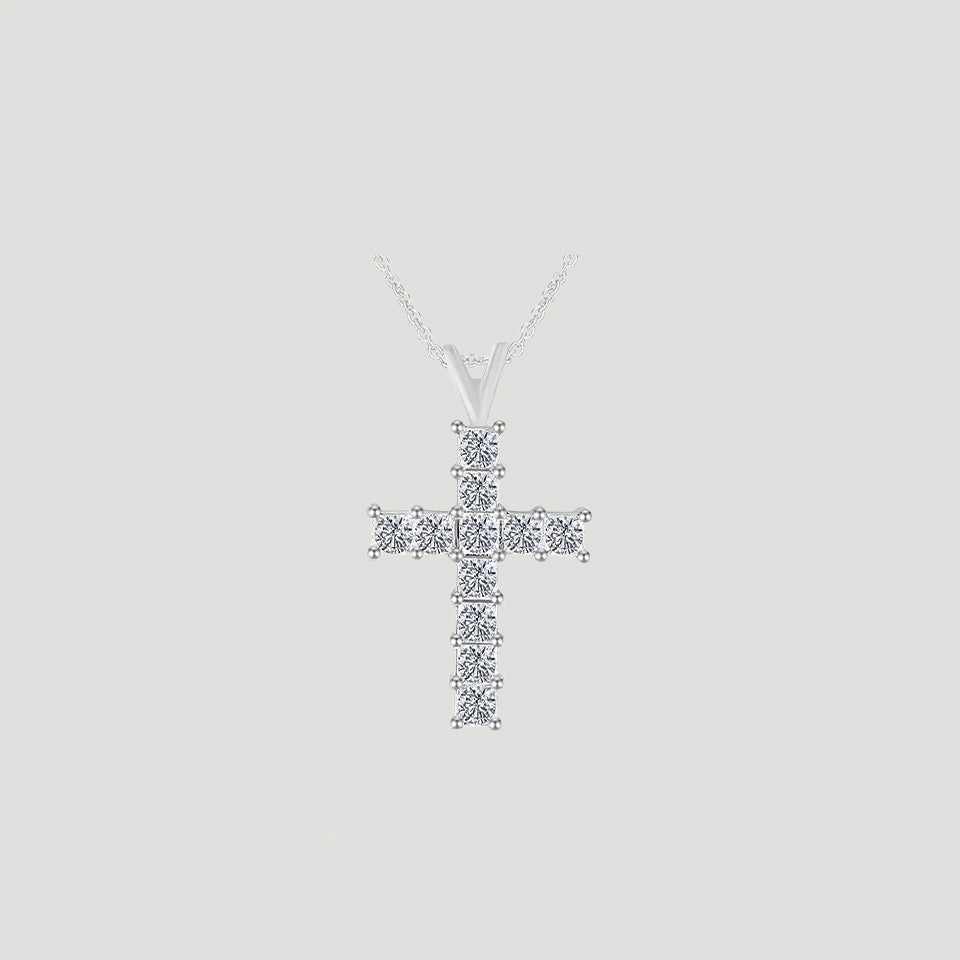 Princess Cut Moissanite Cross Pendant Necklace