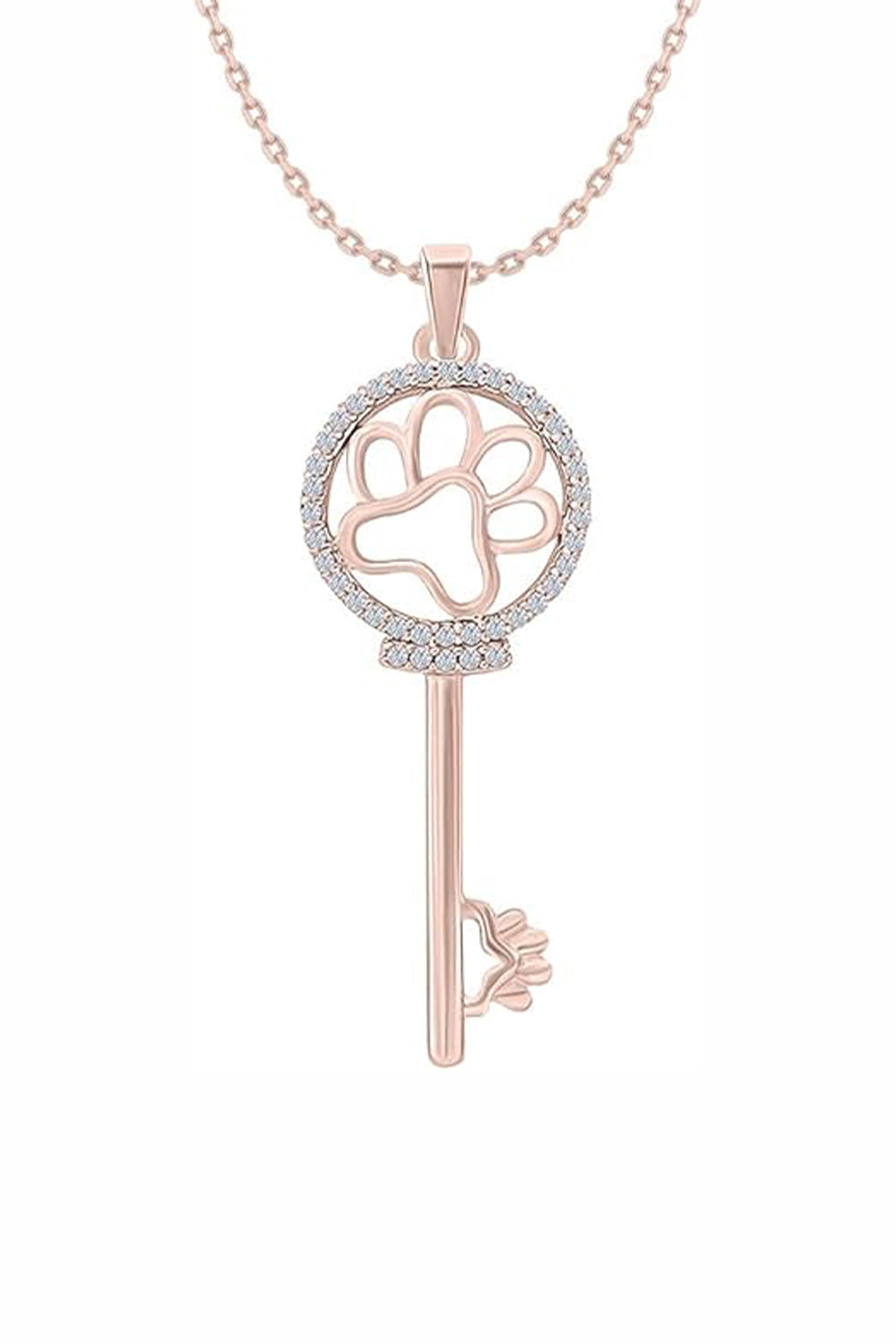 Rose Gold Color Paw Print Key Pendant Necklace for Women