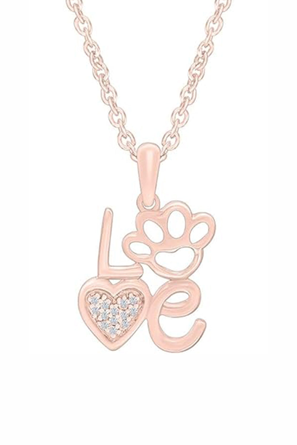Rose Gold Color Love Paw Print Pendant Necklace, Fashion Jewellery