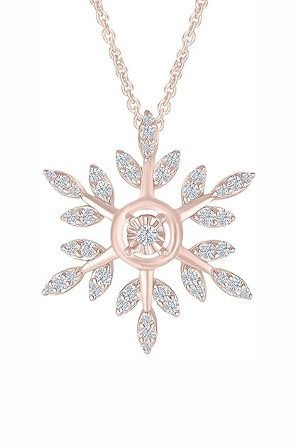 Rose Gold Color Circle Outline with Snowflake Pendant Necklace 