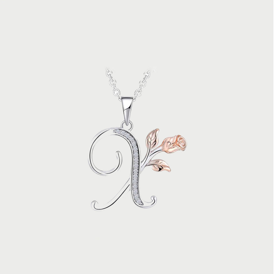 Initial Alphabet Rose Pendant Necklace