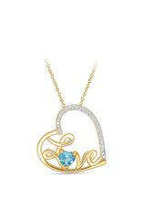 Blue Topaz Love Heart Pendant Necklace