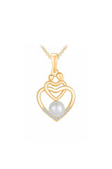 Pearl Child with Mom Double Heart Pendant Necklace