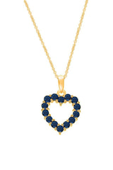 Blue Sapphire Heart Outline Drop Pendant Necklace