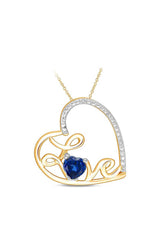 Blue Sapphire Love Heart Pendant Necklace