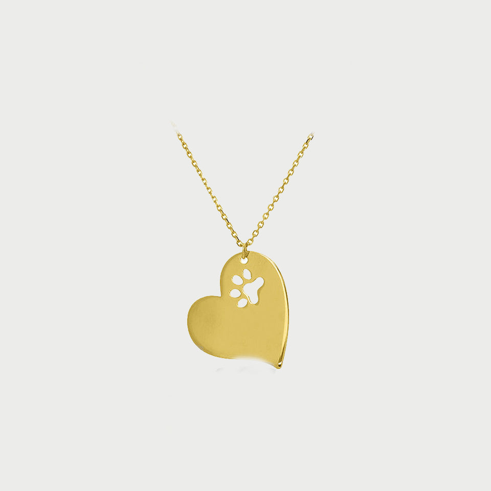 Dog Paw Print Cutout Heart Pendant Necklace