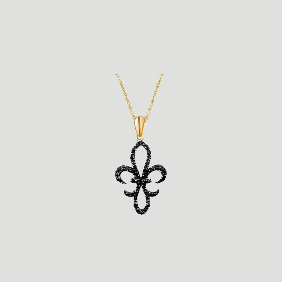 Black Moissanite Fleur-de-Lis Pendant Necklace