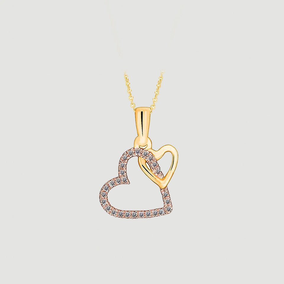 Double Interlocking Love Heart Pendant Necklace