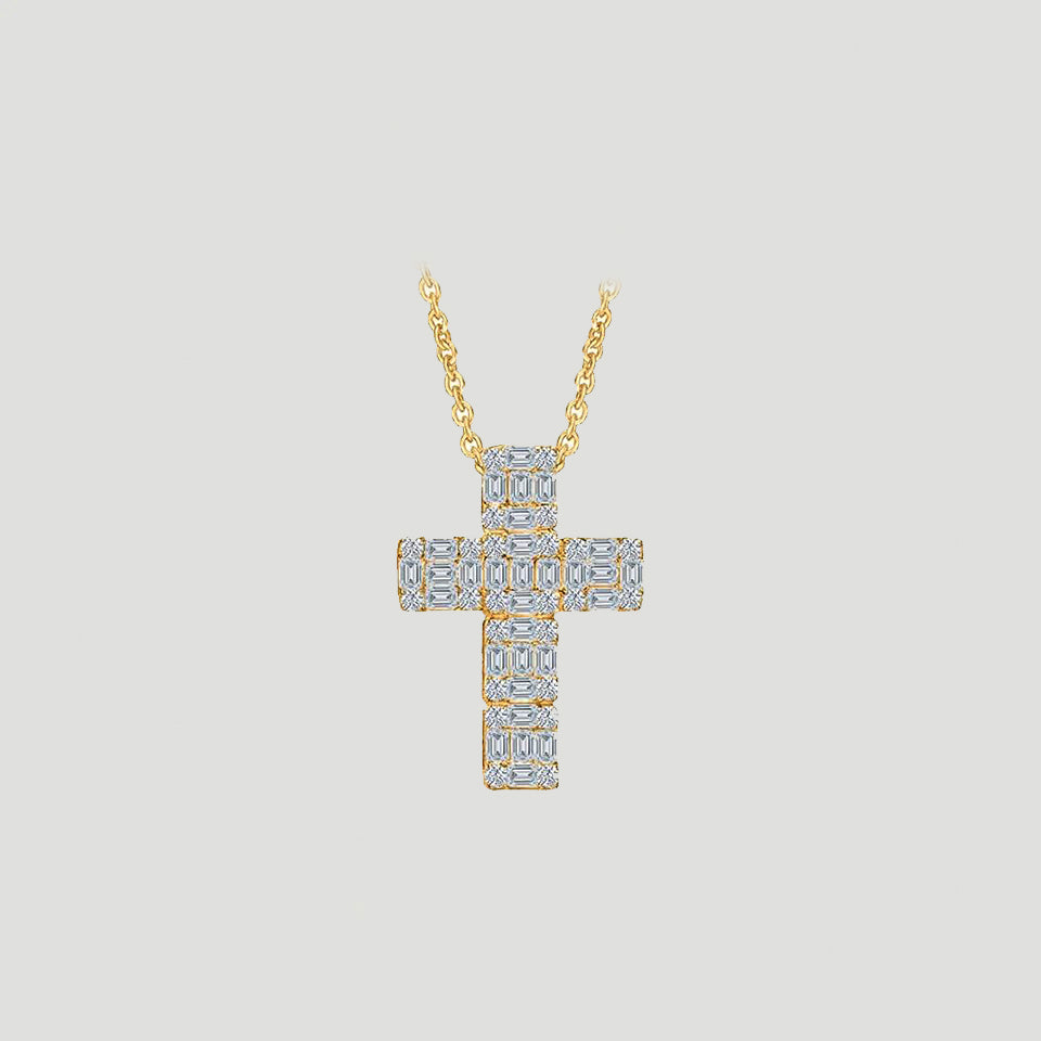 Baguette Cut Moissanite Cross Pendant Necklace