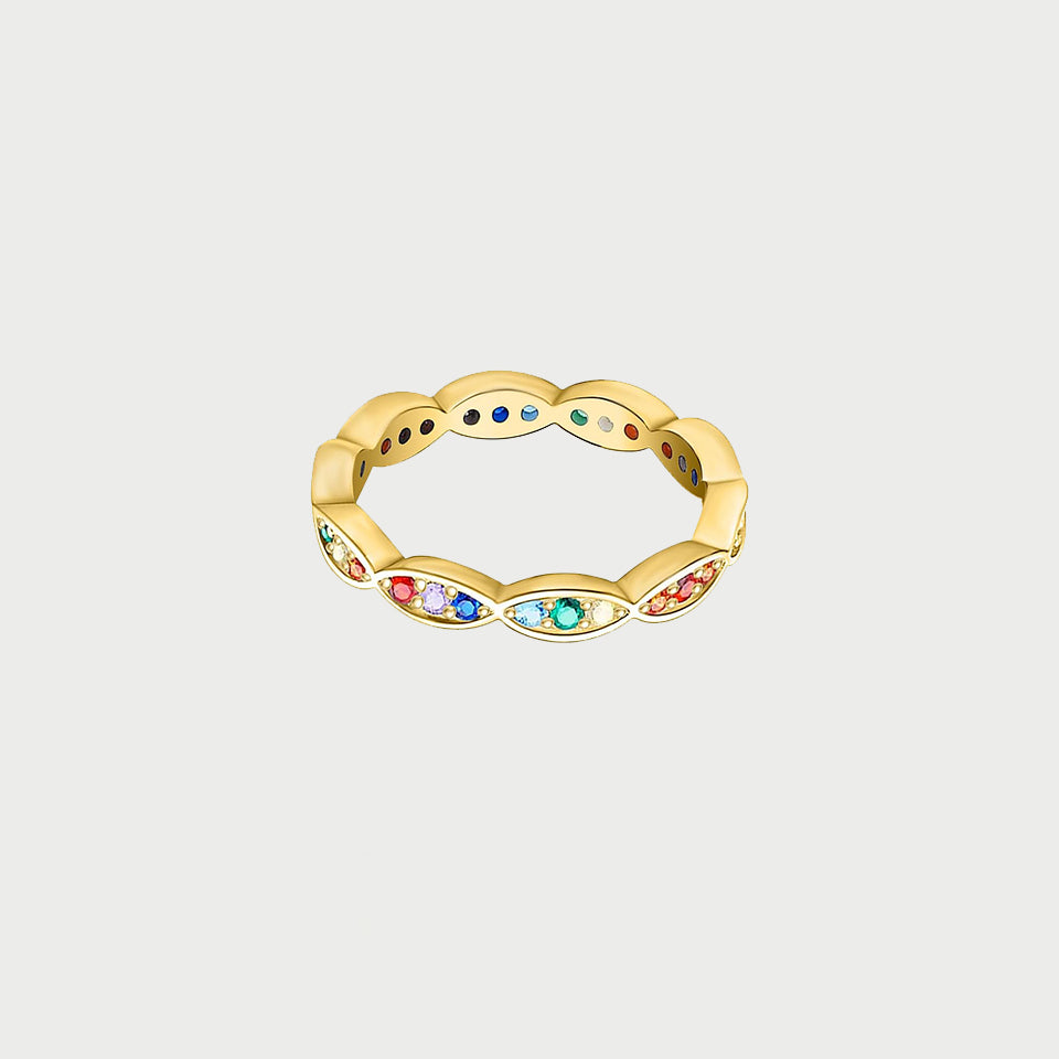 Rainbow Evil Eye Symbol Stackable Ring