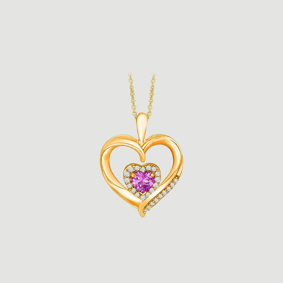 Pink Sapphire Double Love Heart Pendant Necklace