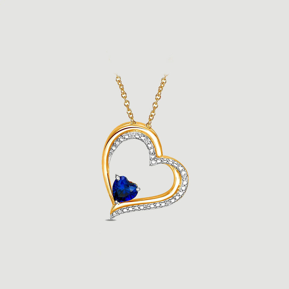 Blue Sapphire Side Heart Pendant Necklace