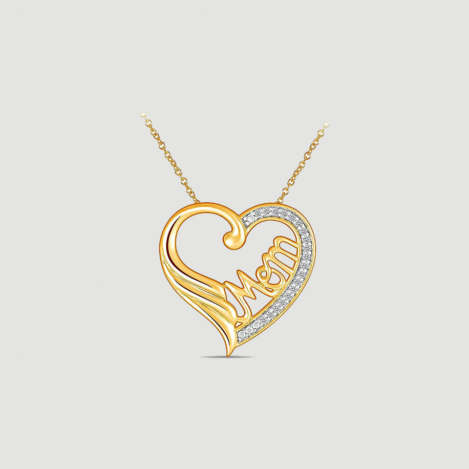 Mom Heart Angel Wing Pendant Necklace