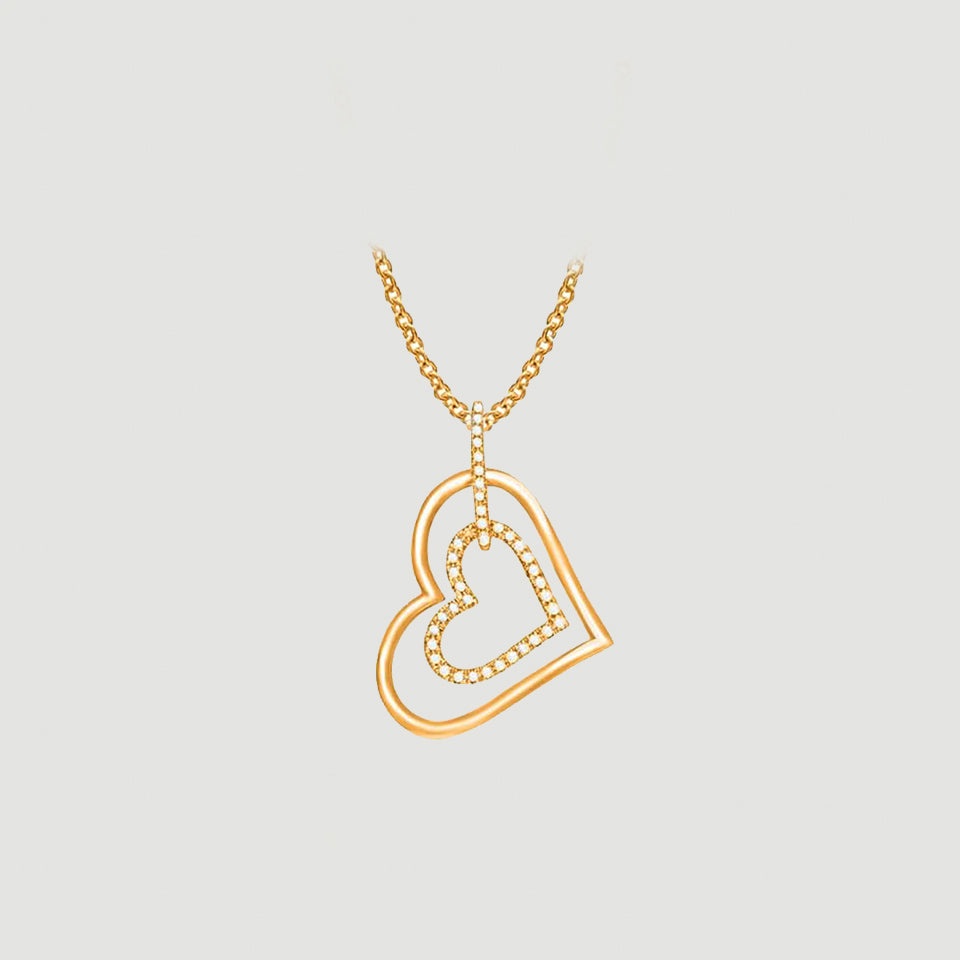 Tilted Double Heart Pendant Necklace