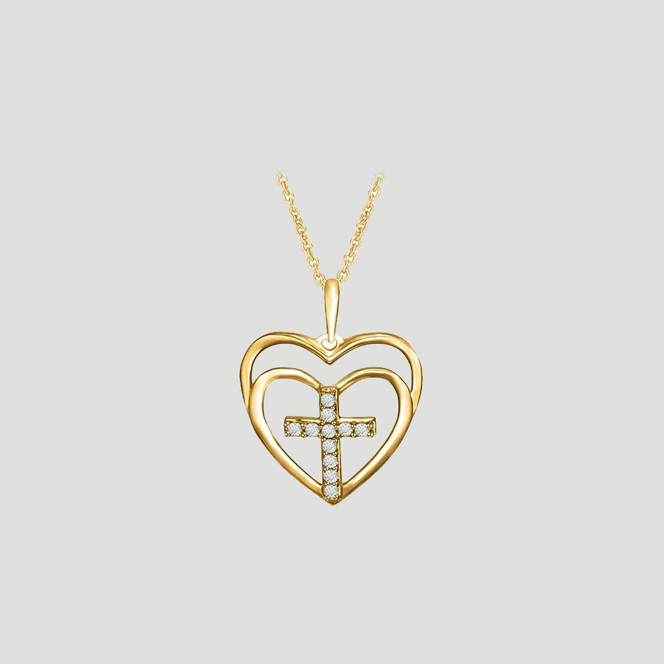 Cross Double Heart Love Pendant Necklace