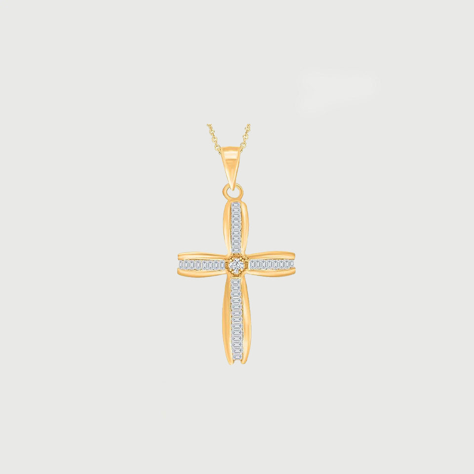 Baguette Round Cross Pendant Necklace