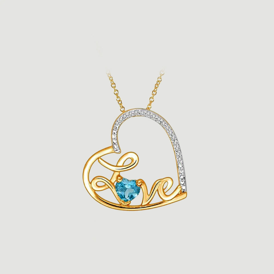 Blue Topaz Love Heart Pendant Necklace