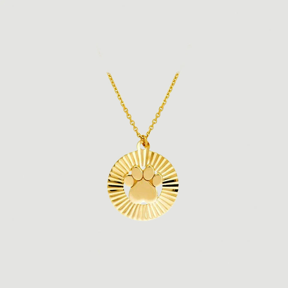 Paw Print Fluted Frame Pendant Necklace