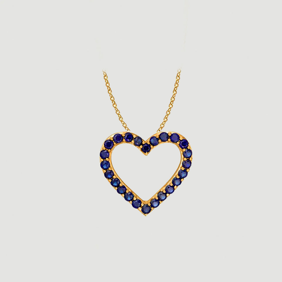 Blue Sapphire Open Love Heart Gemstone Pendant Necklace