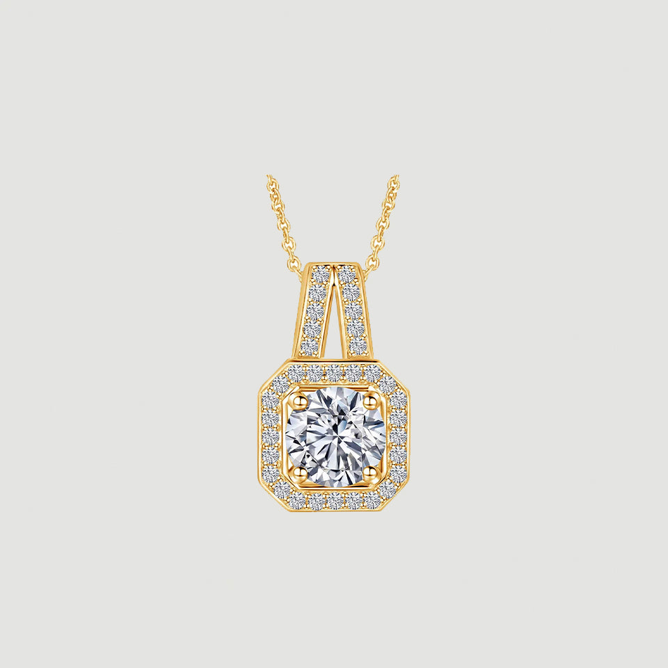 Cushion Cut Halo Pendant Necklace