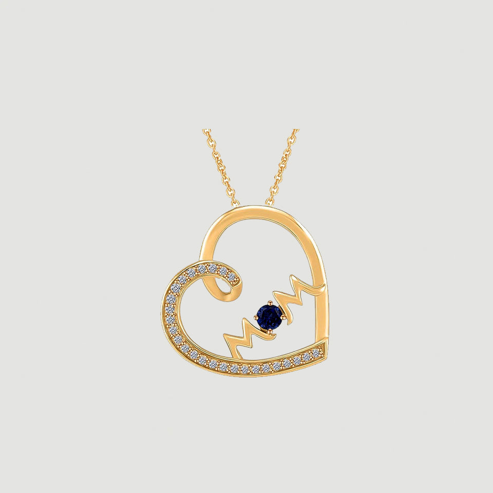 Blue Sapphire Mom Heart Pendant Necklace