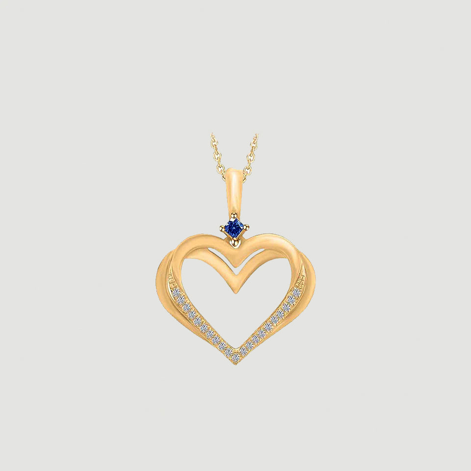 Lavish Blue Sapphire Double Heart Pendant Necklace