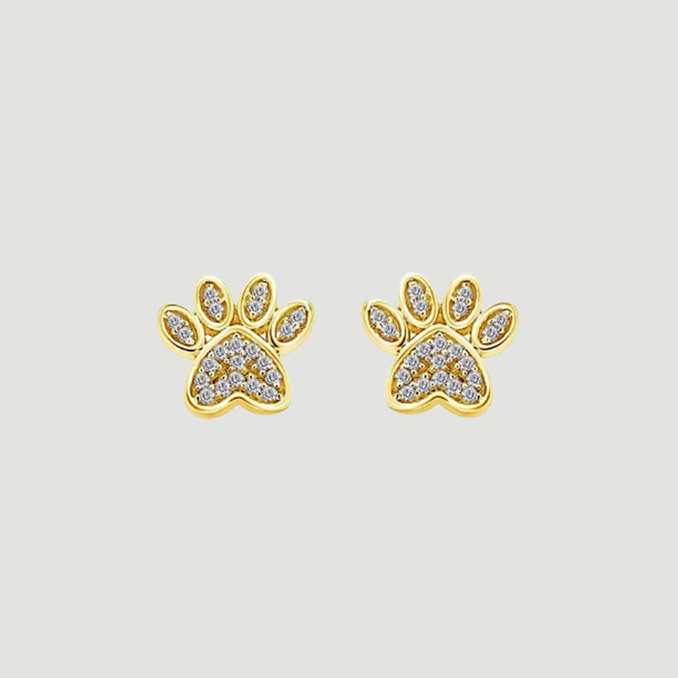 Excellent Cubic Zirconia Paw Print Stud