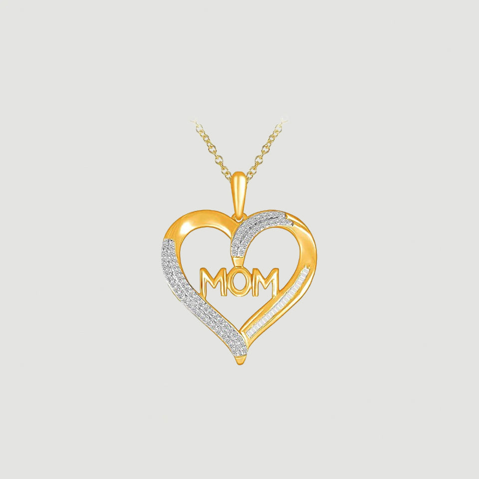 Baguette Heart Mom Pendant Necklace