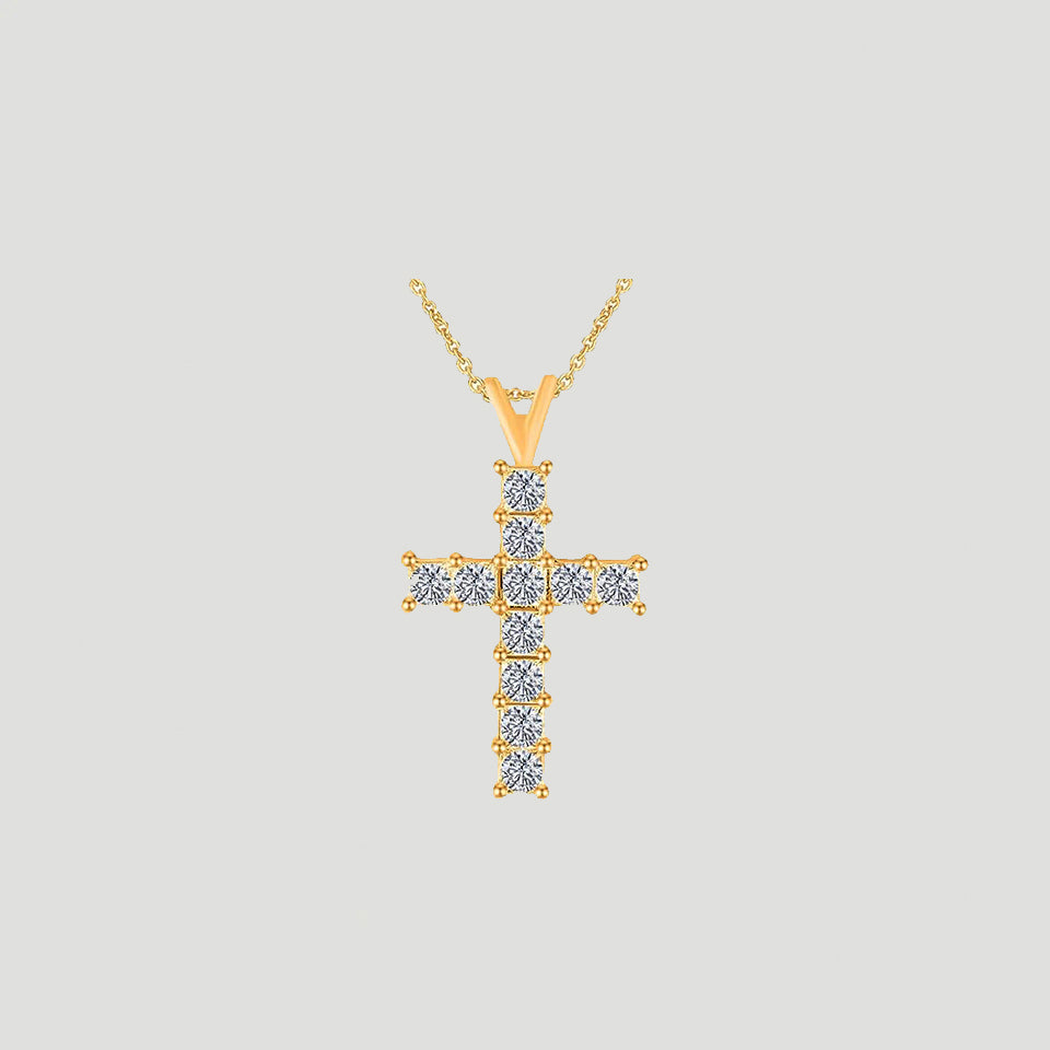 Princess Cut Moissanite Cross Pendant Necklace