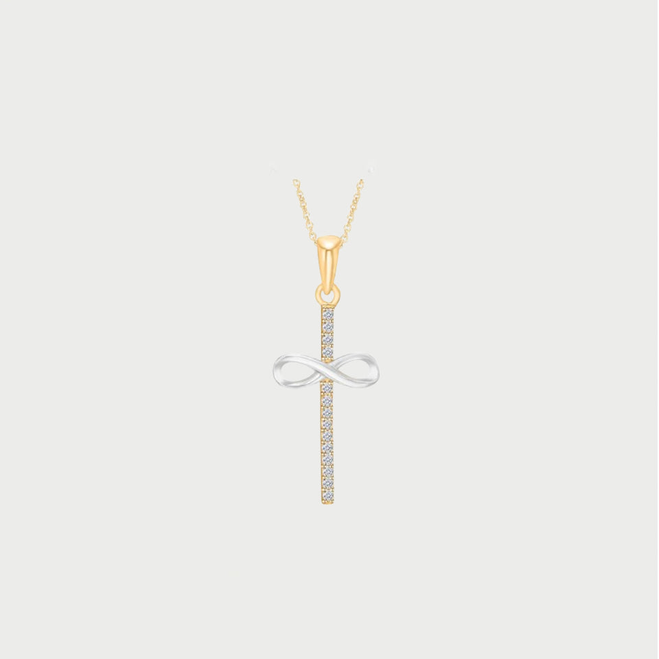 Two Tone Infinity Cross Pendant Necklace