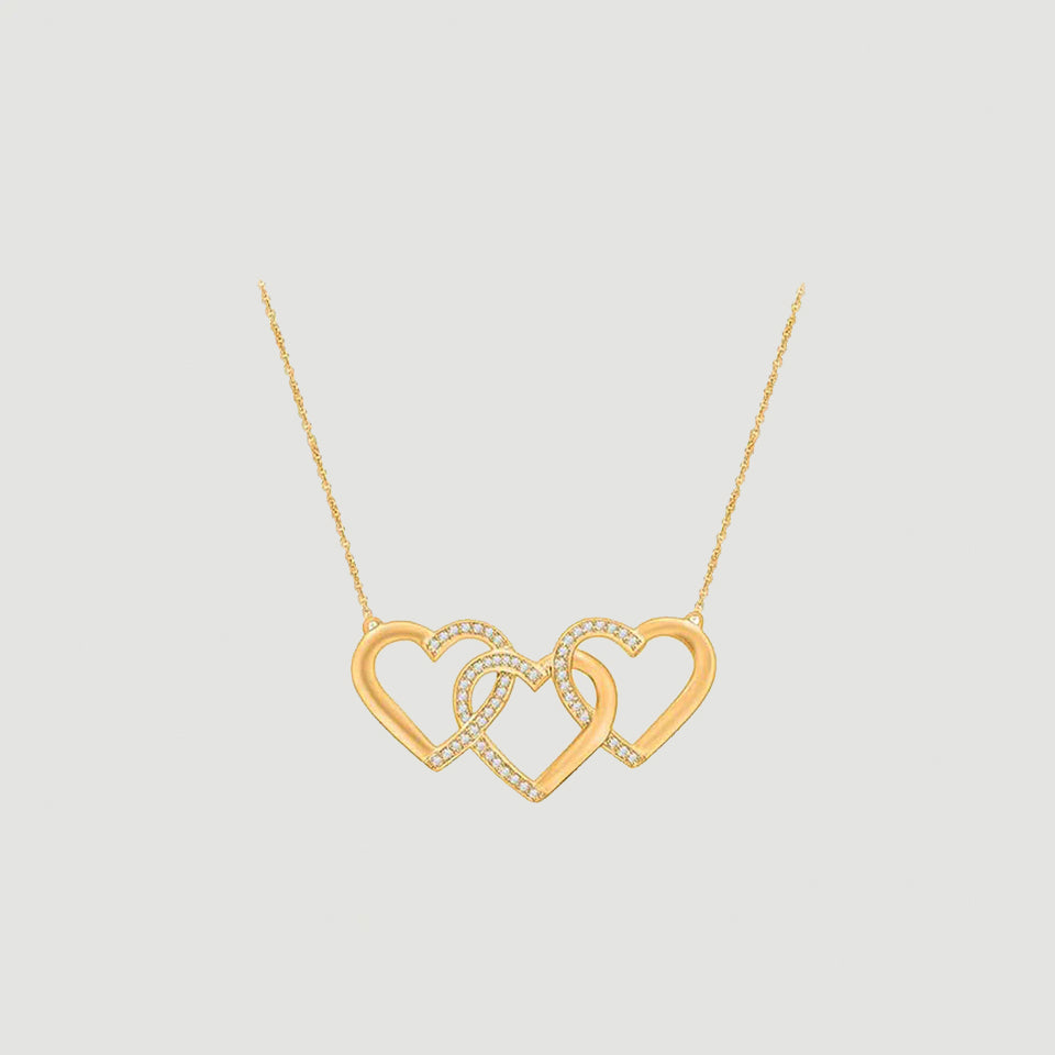 Triple Interlocking Heart Pendant Necklace