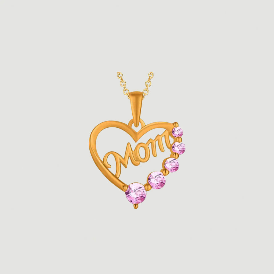 Five Stone Mom Heart Pendant Necklace