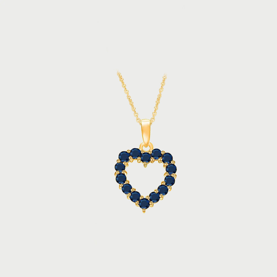 Blue Sapphire Heart Outline Drop Pendant Necklace