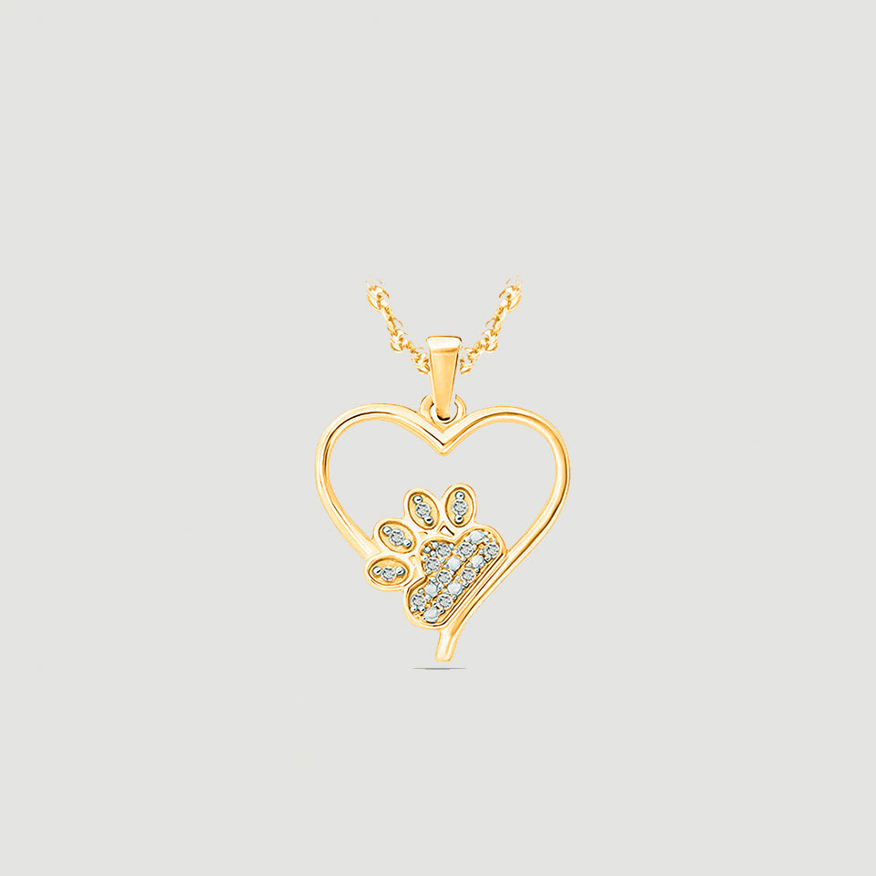 Paw Print Heart Love Pendant Necklace