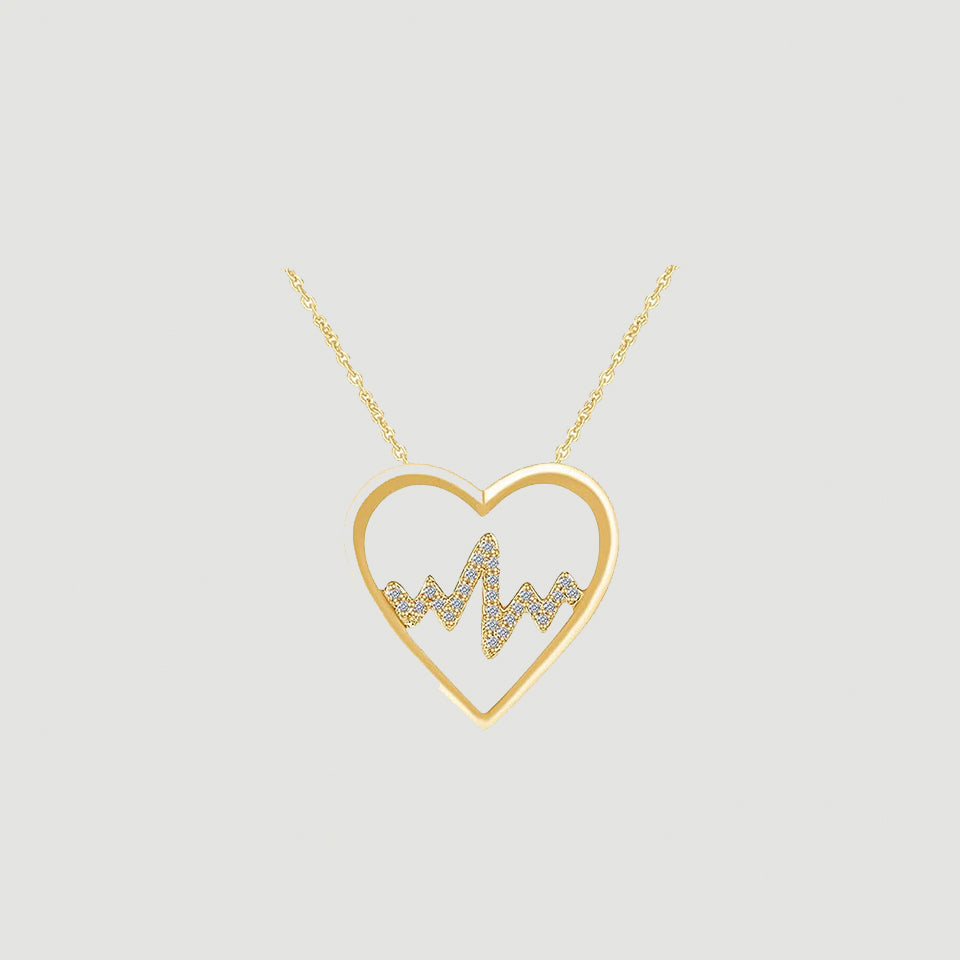 Heart Outline Heartbeat Pendant Necklace