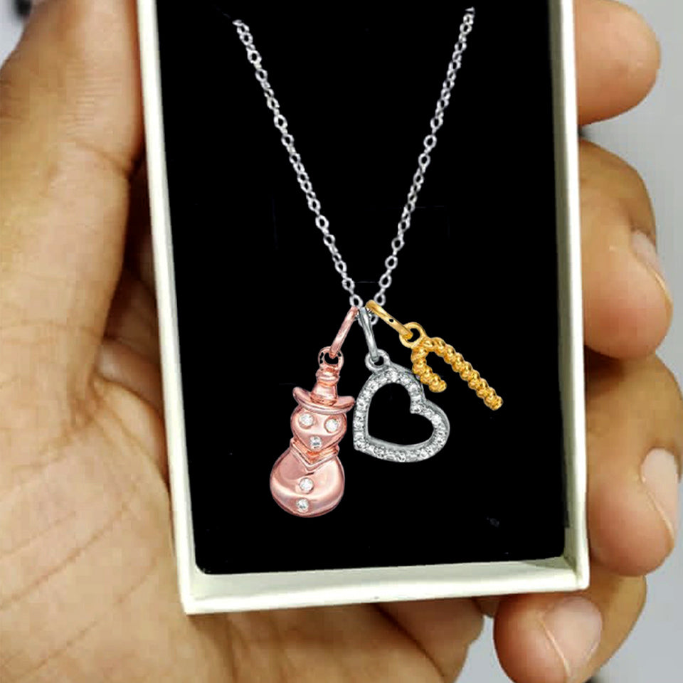 Snowman, Heart and Candy Cane Charms Pendant Necklace